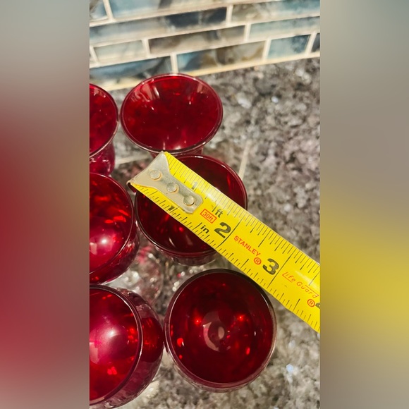 Vintage Ruby Red Cordial Set of 6 Crystal Glass Stems 5" Tall - Picture 8 of 11